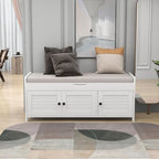 Banc à chaussures rembourré 3 portes de style rustique avec coussin amovible et espace de rangement caché