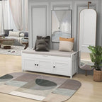 Banc à chaussures rembourré 3 portes de style rustique avec coussin amovible et espace de rangement caché