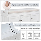 Banc à chaussures rembourré 3 portes de style rustique avec coussin amovible et espace de rangement caché