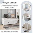 Banc à chaussures rembourré 3 portes de style rustique avec coussin amovible et espace de rangement caché