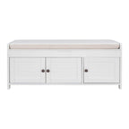 Banc à chaussures rembourré 3 portes de style rustique avec coussin amovible et espace de rangement caché