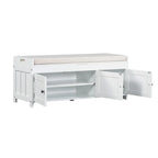 Banc à chaussures rembourré 3 portes de style rustique avec coussin amovible et espace de rangement caché