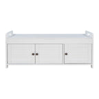 Banc à chaussures rembourré 3 portes de style rustique avec coussin amovible et espace de rangement caché
