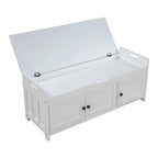 Banc à chaussures rembourré 3 portes de style rustique avec coussin amovible et espace de rangement caché