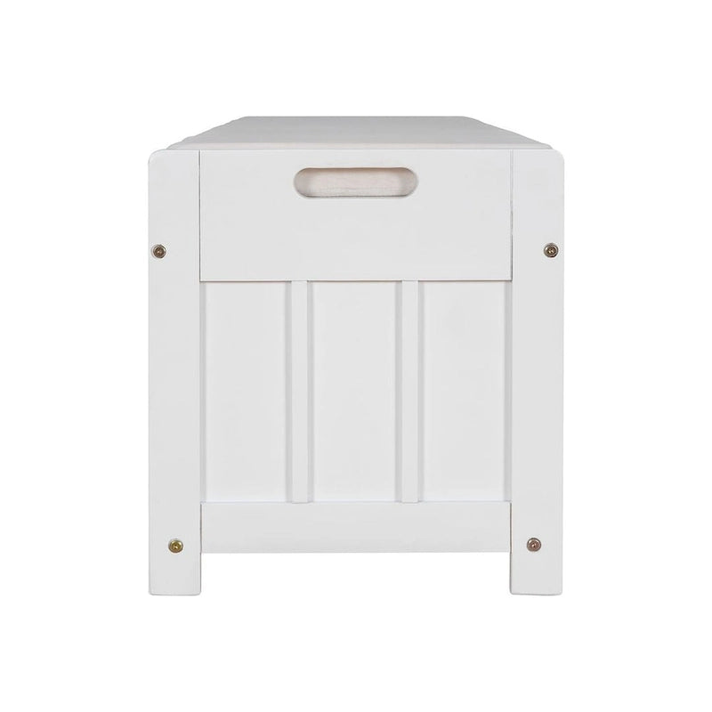 Banc à chaussures rembourré 3 portes de style rustique avec coussin amovible et espace de rangement caché