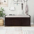 Banc à chaussures rembourré 3 portes de style rustique avec coussin amovible et espace de rangement caché