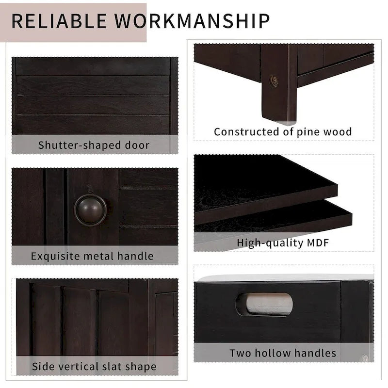 Banc à chaussures rembourré 3 portes de style rustique avec coussin amovible et espace de rangement caché