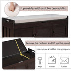 Banc à chaussures rembourré 3 portes de style rustique avec coussin amovible et espace de rangement caché