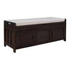 Banc à chaussures rembourré 3 portes de style rustique avec coussin amovible et espace de rangement caché