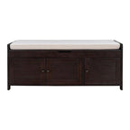 Banc à chaussures rembourré 3 portes de style rustique avec coussin amovible et espace de rangement caché