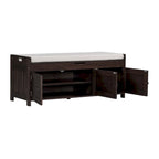 Banc à chaussures rembourré 3 portes de style rustique avec coussin amovible et espace de rangement caché