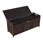 Banc à chaussures rembourré 3 portes de style rustique avec coussin amovible et espace de rangement caché