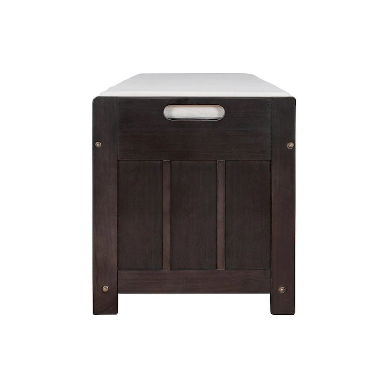Banc à chaussures rembourré 3 portes de style rustique avec coussin amovible et espace de rangement caché