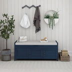 Banc à chaussures rembourré 3 portes de style rustique avec coussin amovible et espace de rangement caché