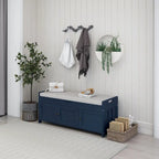 Banc à chaussures rembourré 3 portes de style rustique avec coussin amovible et espace de rangement caché