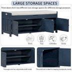 Banc à chaussures rembourré 3 portes de style rustique avec coussin amovible et espace de rangement caché