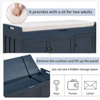 Banc à chaussures rembourré 3 portes de style rustique avec coussin amovible et espace de rangement caché