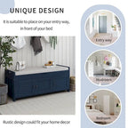 Banc à chaussures rembourré 3 portes de style rustique avec coussin amovible et espace de rangement caché