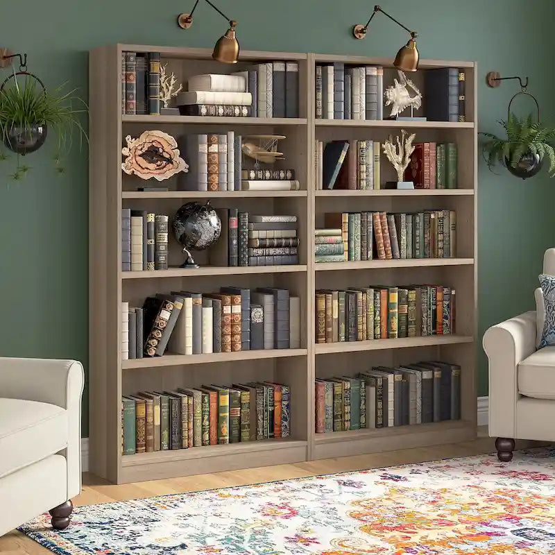 Universal Tall 5 Shelf Bookcase Storage - Set of 2 by 