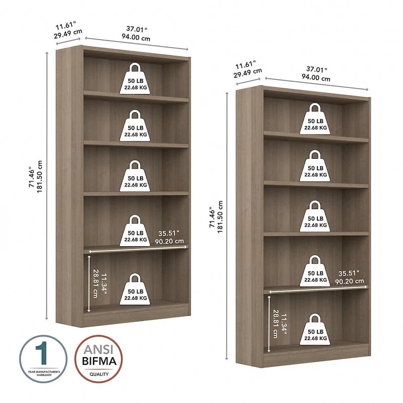 Bibliothèque de rangement universelle haute à 5 étagères – Lot de 2 par