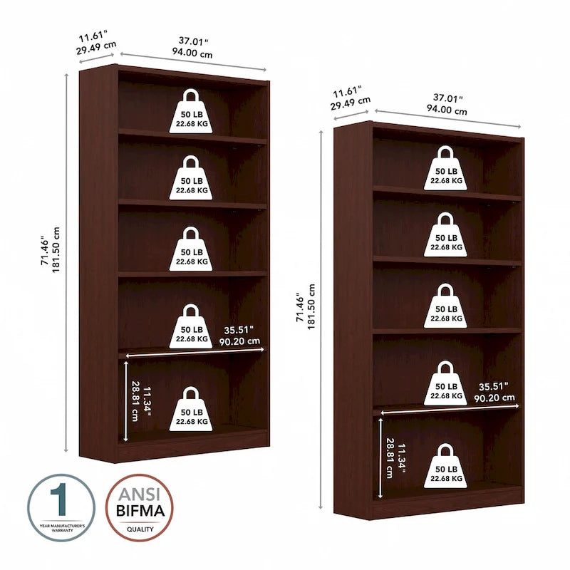 Bibliothèque de rangement universelle haute à 5 étagères – Lot de 2 par