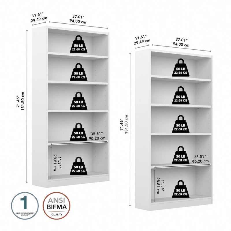 Bibliothèque de rangement universelle haute à 5 étagères – Lot de 2 par
