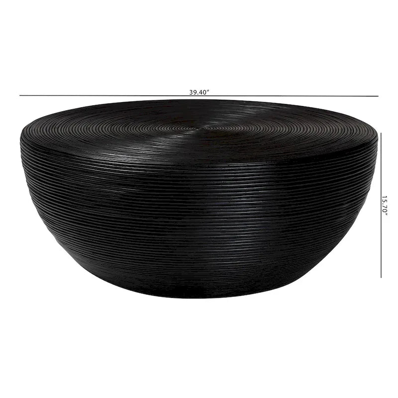 Table basse Tokyo en rotin naturel laminé – Table tambour fabriquée à la main pour salon, mobilier de style bohème côtier