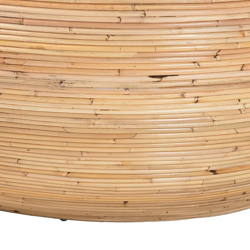 Table basse Tokyo en rotin naturel laminé – Table tambour fabriquée à la main pour salon, mobilier de style bohème côtier