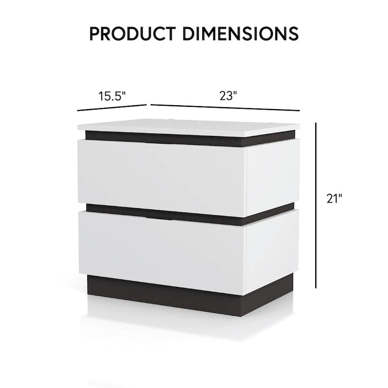 Ensemble de lit et de table de chevet Conjira Modern 2 pièces en bois blanc avec rangement