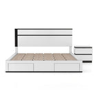 Ensemble de lit et de table de chevet Conjira Modern 2 pièces en bois blanc avec rangement