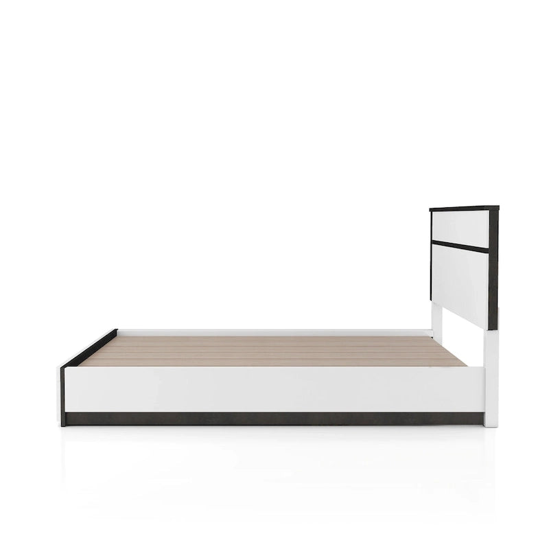 Ensemble de lit et de table de chevet Conjira Modern 2 pièces en bois blanc avec rangement