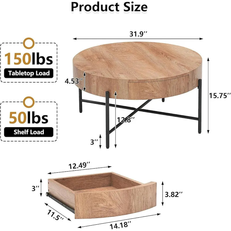 Table Basse Ronde avec Tiroirs