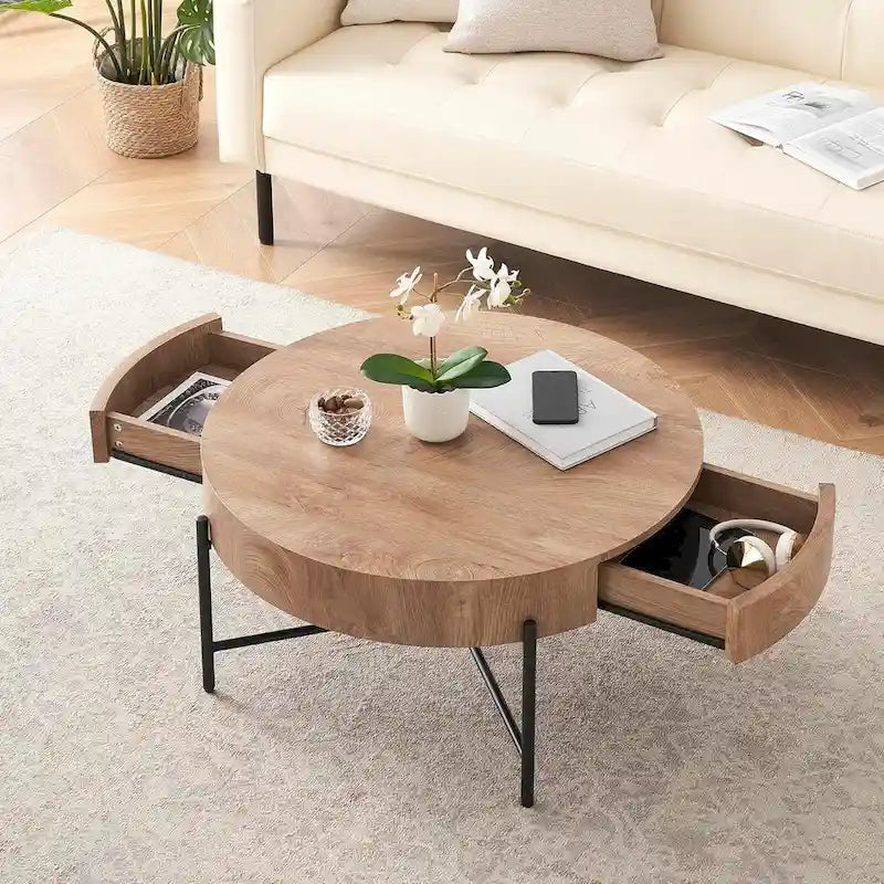 Table Basse Ronde avec Tiroirs