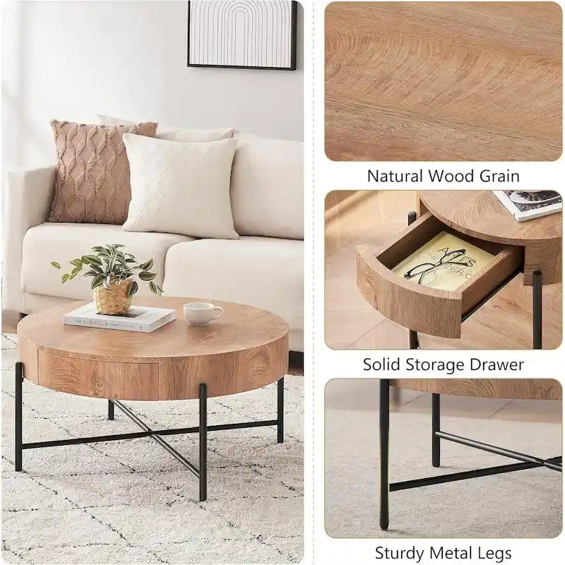 Table Basse Ronde avec Tiroirs