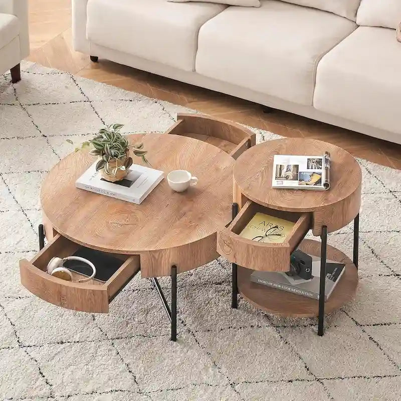 Table Basse Ronde avec Tiroirs