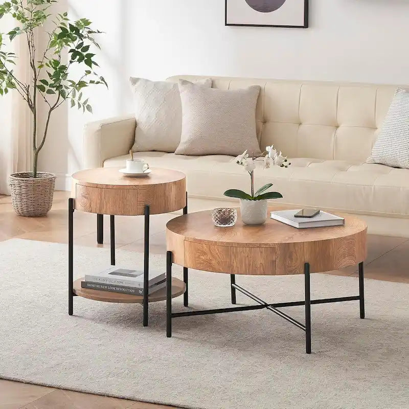 Table Basse Ronde avec Tiroirs