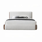 Lit double Fedro, profil bas, revêtement bouclé blanc, noyer brun