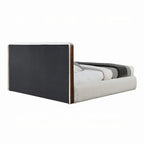 Lit double Fedro, profil bas, revêtement bouclé blanc, noyer brun