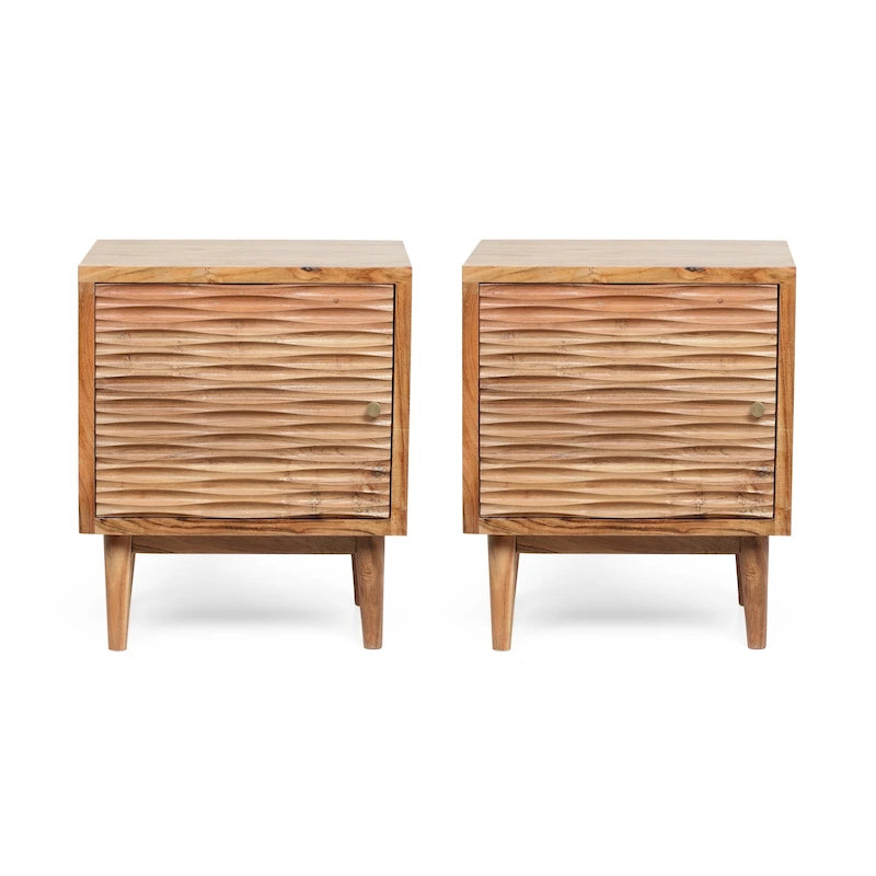 Tables de chevet Eakins Boho en bois d'acacia fabriquées à la main (lot de 2) par