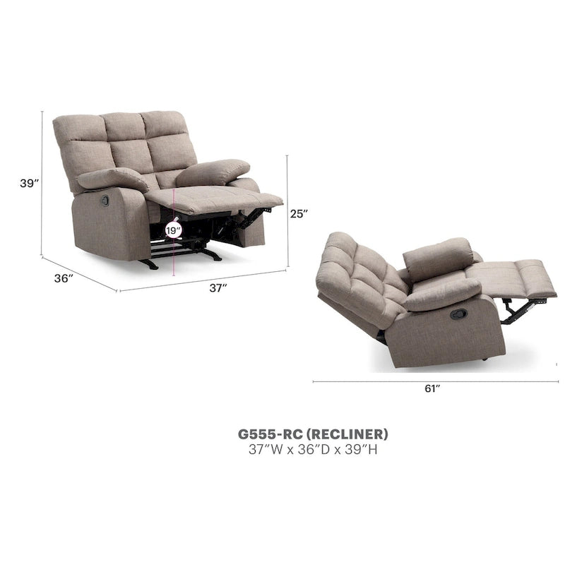 Fauteuil inclinable en tissu Cindy – 37L x 39P x 38H