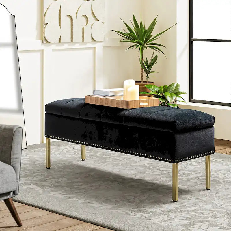 Egmont Contemporary Velvet Flip-Top Storage Bench by 