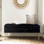 Banc de rangement contemporain en velours Egmont avec couvercle à charnière par