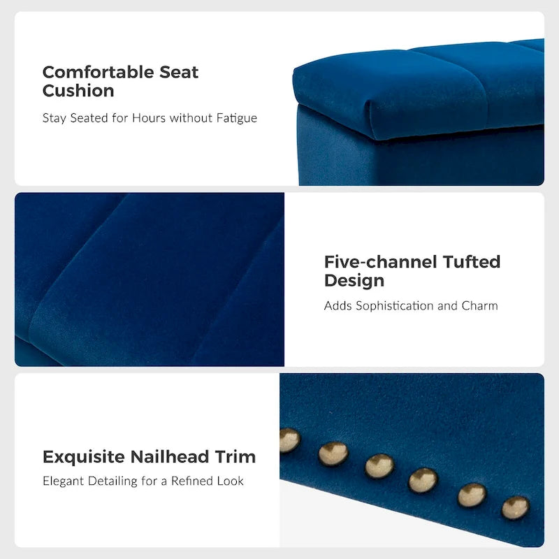 Banc de rangement contemporain en velours Egmont avec couvercle à charnière par