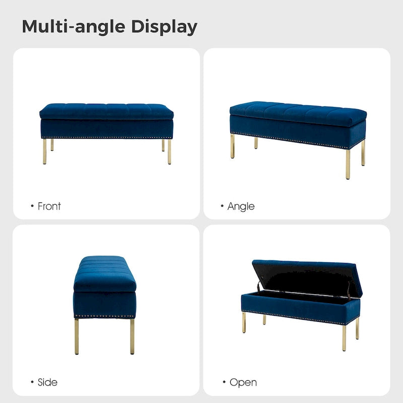 Banc de rangement contemporain en velours Egmont avec couvercle à charnière par
