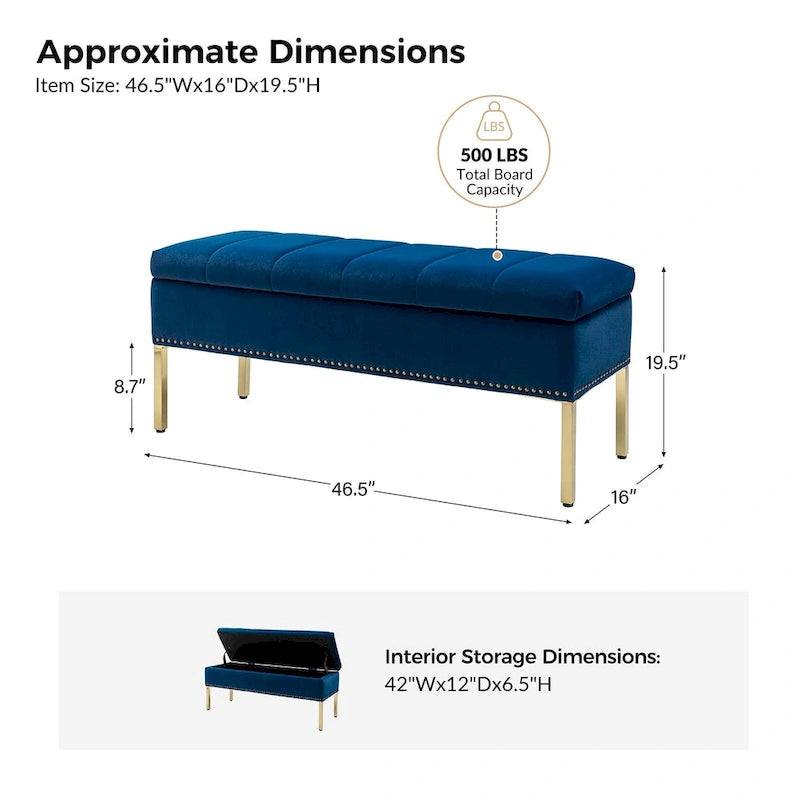 Banc de rangement contemporain en velours Egmont avec couvercle à charnière par