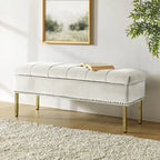 Banc de rangement contemporain en velours Egmont avec couvercle à charnière par