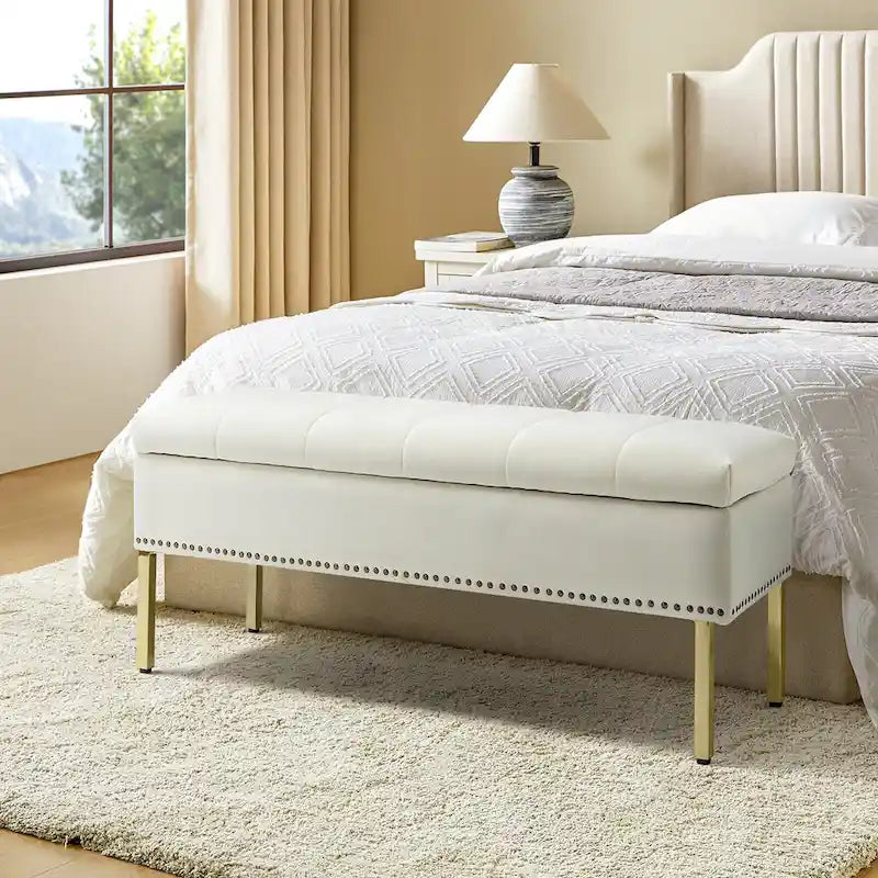 Banc de rangement contemporain en velours Egmont avec couvercle à charnière par