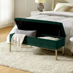 Banc de rangement contemporain en velours Egmont avec couvercle à charnière par