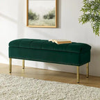 Banc de rangement contemporain en velours Egmont avec couvercle à charnière par