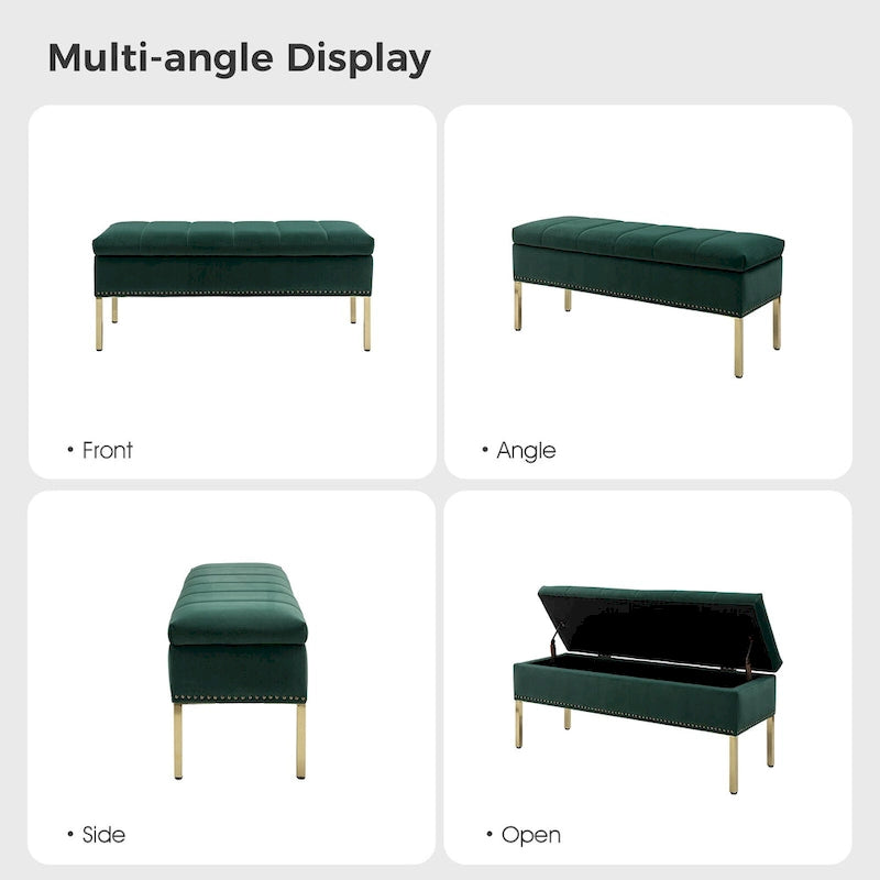 Banc de rangement contemporain en velours Egmont avec couvercle à charnière par